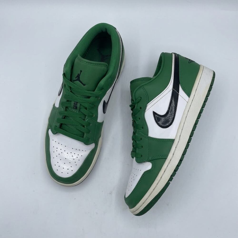 Nike Leather Patent Air Jordan 1 Low Sneaker Pine Green Mens 10